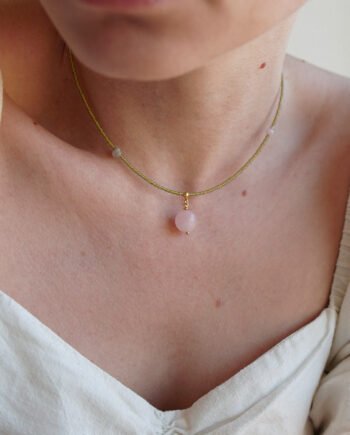 MAGNOLIA - naszyjnik z kwarcem różowym, labradorytem i agatem