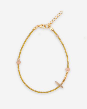 MAGNOLIA - bransoletka na nogę z kwarcem różowym, labradorytem i agatem